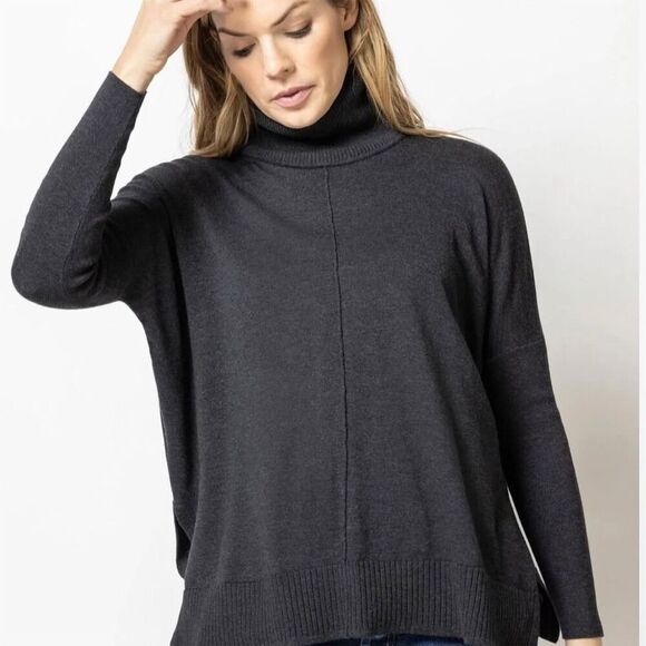 Lilla P Women's Turtleneck Sweater Gray Size S Modal/Silk - Picture 1 of 6